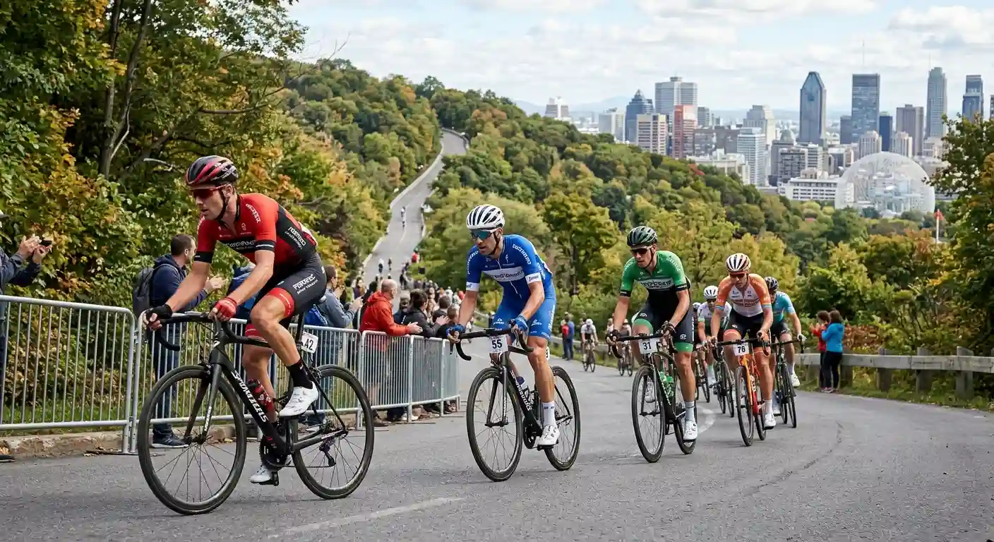 Salita del circuito del Mont Royal a Montréal con corridori in ascesa