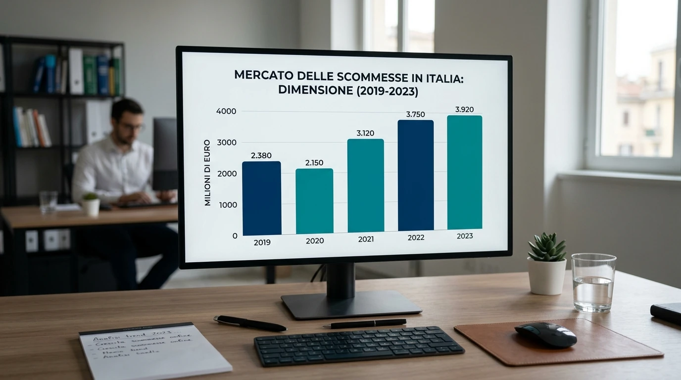 Schermo con la dimensione del mercato del gioco pubblico in Italia