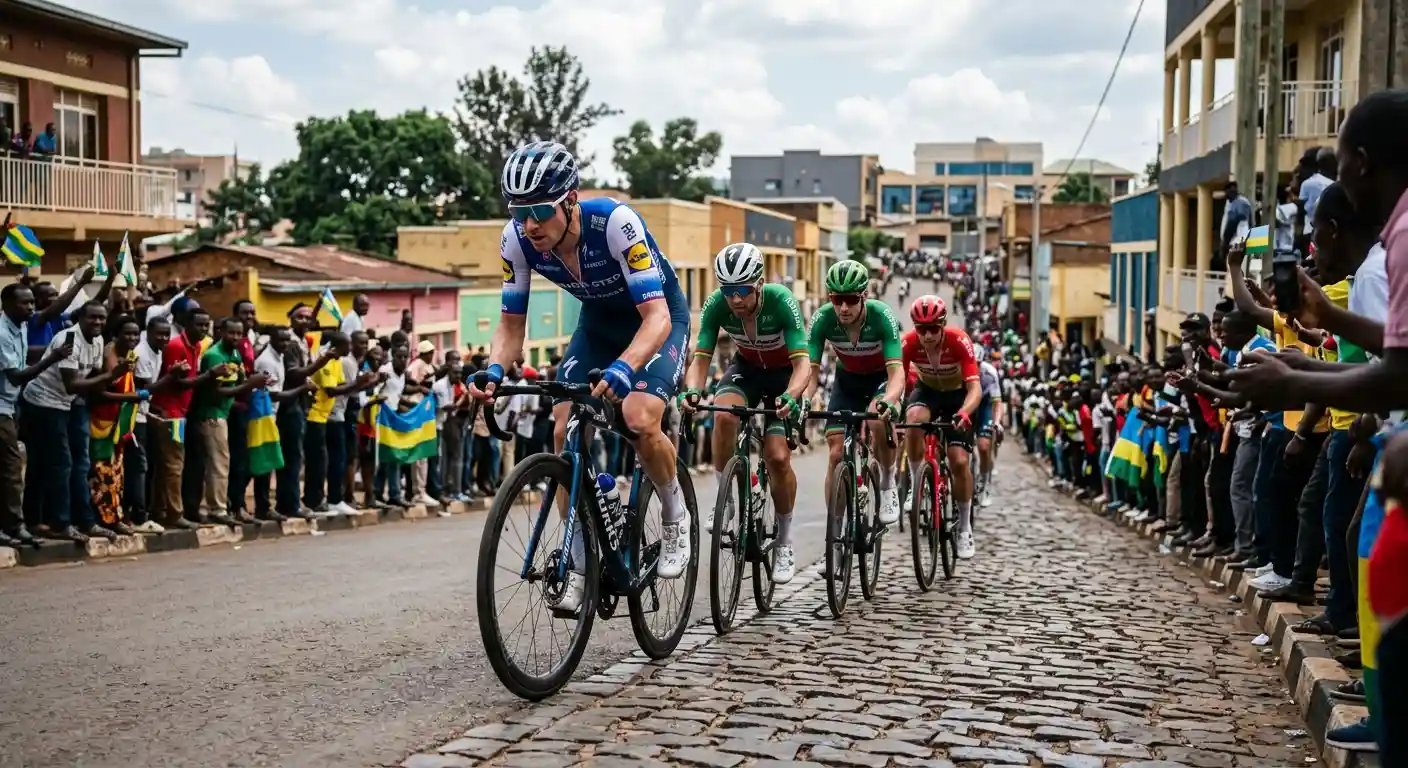 Salita ripida in pavé affrontata dai corridori durante i Mondiali di Kigali