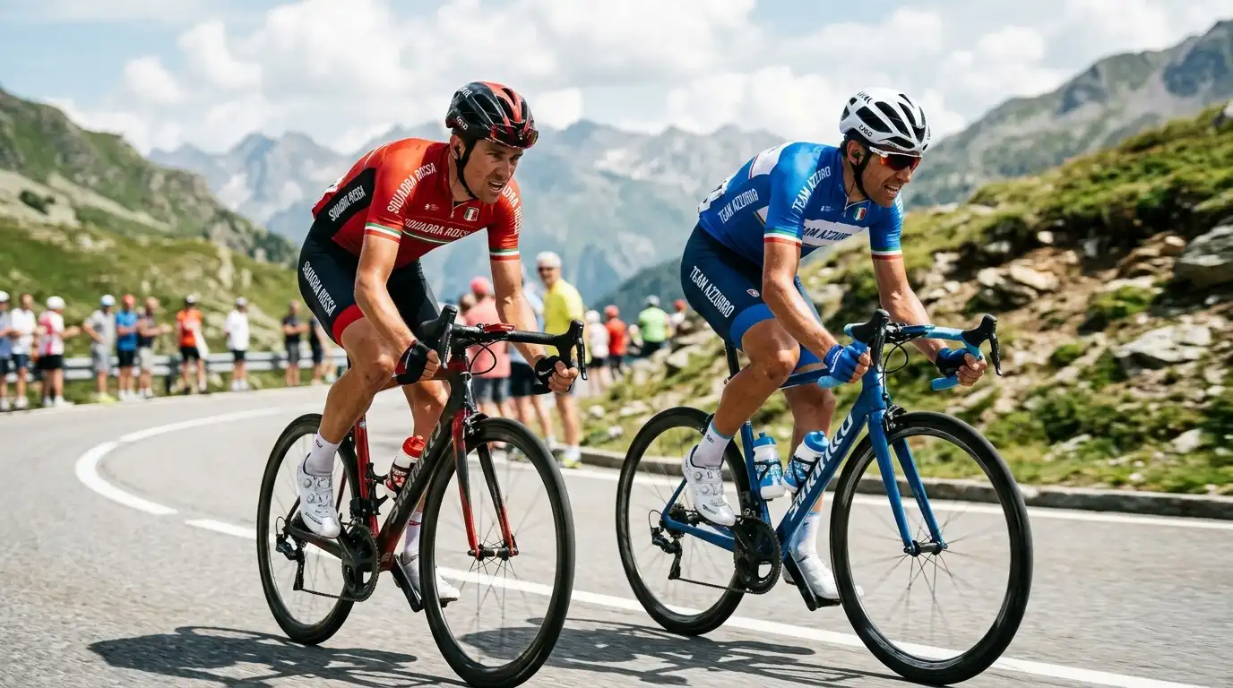 Confronto affiancato di due ciclisti rivali con le rispettive quote testa a testa
