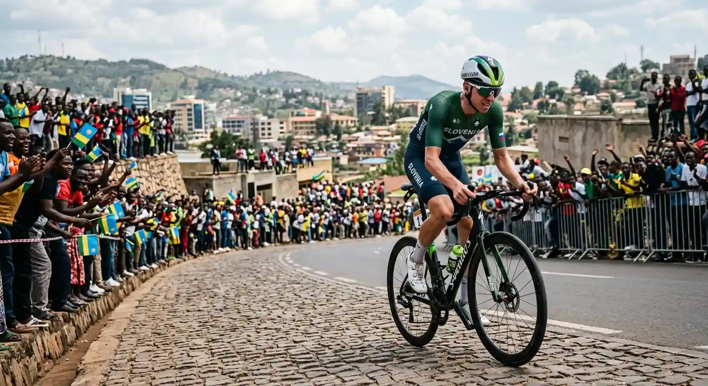 Corridore favorito lanciato in fuga solitaria su una salita ai Mondiali