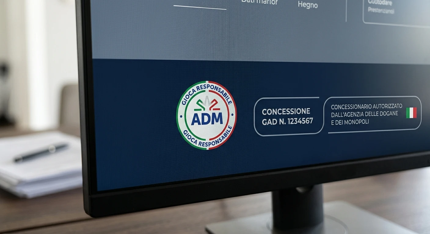 Numero di concessione ADM esposto a fondo pagina di un sito di scommesse legale